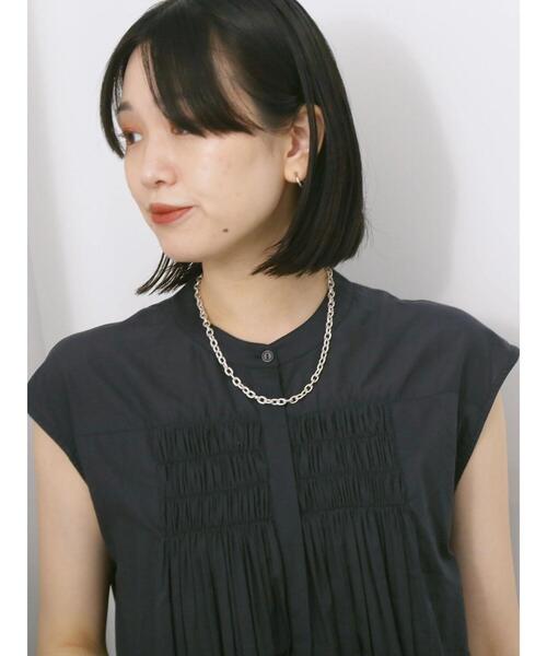 Samansa Mos2 blue(サマンサモスモスブルー)の「【Made in India】シャーリングノースリーブチュニック(シャツ/ブラウス・レディース・チャコールグレー/ブルー/オフホワイト・F)」の10枚目の写真