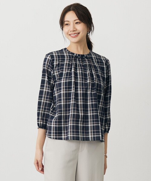 J.PRESS Ladies(J.プレス レディス)の「プロビスストライプ&チェック カットソー(Tシャツ/カットソー・レディース・アイボリー系1/サックスブルー系1/ブルー系3/ネイビー系3・SMALL)」の2枚目の写真