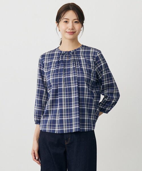 J.PRESS Ladies(J.プレス レディス)の「プロビスストライプ&チェック カットソー(Tシャツ/カットソー・レディース・アイボリー系1/サックスブルー系1/ブルー系3/ネイビー系3・SMALL)」の4枚目の写真