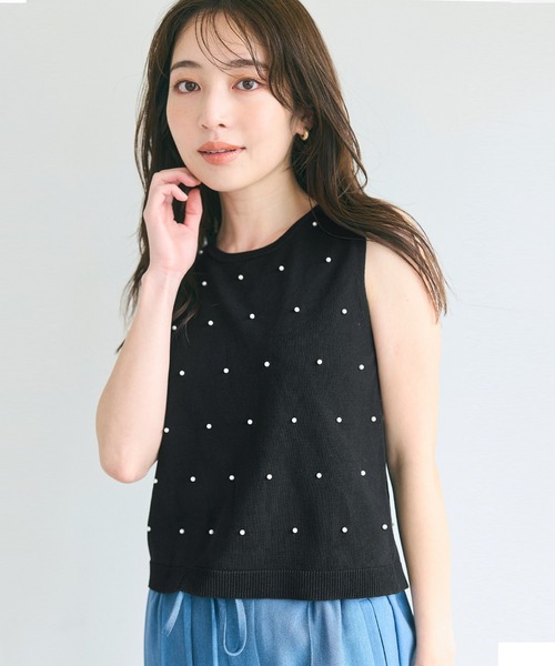 coca（coca）（コカ）の「パールニットトップス（ニット/セーター・レディース・アイボリー/ブラック・S/M/L）」の2枚目の写真