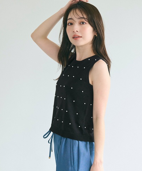coca（coca）（コカ）の「パールニットトップス（ニット/セーター・レディース・アイボリー/ブラック・S/M/L）」の4枚目の写真