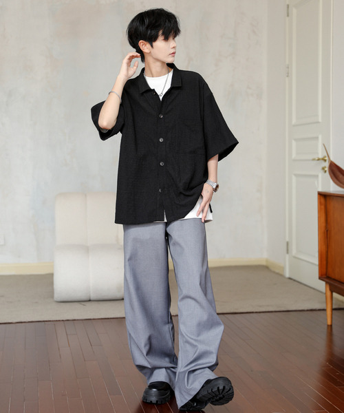 neos(ネオス)の「【neos】ルーズシルエット 楊柳 半袖 シャツ(シャツ/ブラウス・メンズ・ブラウン/ブラック/グリーン・MEDIUM/LARGE)」の5枚目の写真