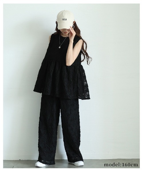 Sawa a la mode(サワアラモード)の「花柄コード刺繍メッシュワイドパンツ(その他パンツ・レディース・ブラック/ホワイト・FREE)」の5枚目の写真