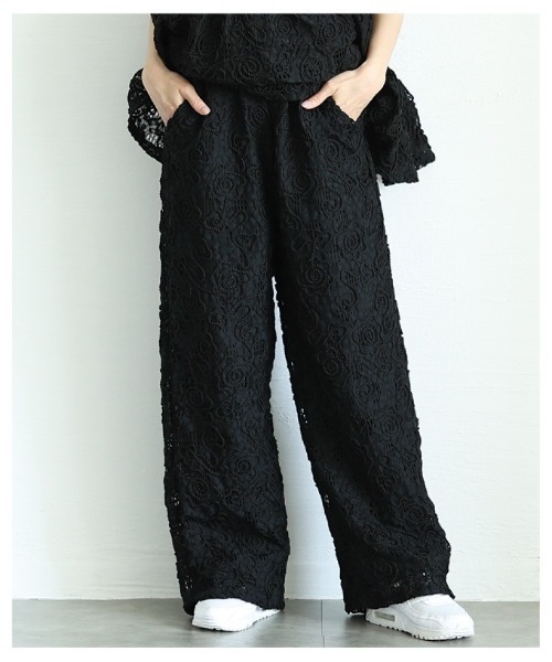 Sawa a la mode(サワアラモード)の「花柄コード刺繍メッシュワイドパンツ(その他パンツ・レディース・ブラック/ホワイト・FREE)」の8枚目の写真