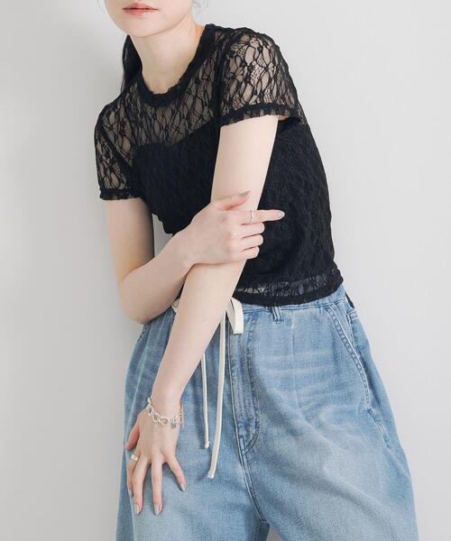 URBAN RESEARCH(アーバンリサーチ)の「ストレッチレースTシャツ(Tシャツ/カットソー・レディース・ブラック/オフホワイト・FREE)」の18枚目の写真