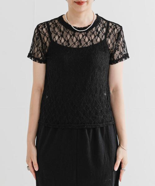 URBAN RESEARCH(アーバンリサーチ)の「ストレッチレースTシャツ(Tシャツ/カットソー・レディース・ブラック/オフホワイト・FREE)」の11枚目の写真