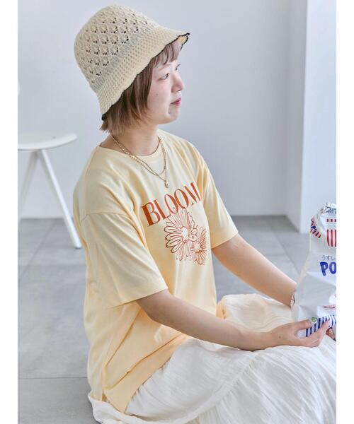 ehka sopo（エヘカソポ）の「花モチーフTシャツ（Tシャツ/カットソー・レディース・オフホワイト/ネイビー/イエロー・F）」の18枚目の写真