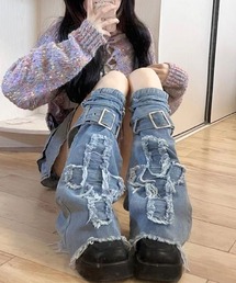 VALYA（ヴァリヤ）の「レース×ベルト付きデニムレッグカバー（レッグウォーマー・レディース）」