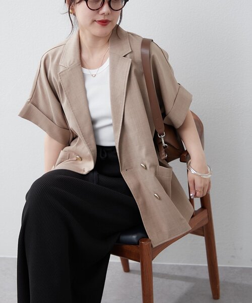 continuer de NICE CLAUP（コンティニューデナイスクラップ）の「ドルマンスリーブテーラージャケット（テーラードジャケット・レディース・ブラウン/ネイビー/ベージュ・FREE）」の11枚目の写真