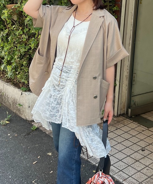 continuer de NICE CLAUP（コンティニューデナイスクラップ）の「ドルマンスリーブテーラージャケット（テーラードジャケット・レディース・ブラウン/ネイビー/ベージュ・FREE）」の22枚目の写真