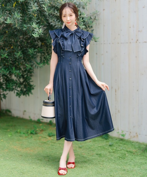WILLSELECTION(ウィルセレクション)の「リボンタイタックウエストシャツワンピース(ワンピース・レディース・ネイビー/ミント/ピンク/ブラック/オフホワイト・FREE)」の5枚目の写真