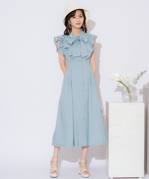 WILLSELECTION(ウィルセレクション)の「リボンタイタックウエストシャツワンピース(ワンピース・レディース・ネイビー/ミント/ピンク/ブラック/オフホワイト・FREE)」の4枚目の写真
