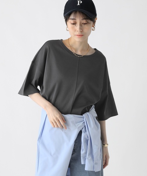 Elura（エルーラ）の「汗じみ軽減５分袖Ｔシャツ / 582969（Tシャツ/カットソー・レディース・キャメル/ホワイト/チャコールグレー/ブラック・FREE）」の3枚目の写真