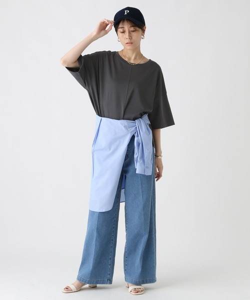 Elura（エルーラ）の「汗じみ軽減５分袖Ｔシャツ / 582969（Tシャツ/カットソー・レディース・キャメル/ホワイト/チャコールグレー/ブラック・FREE）」の21枚目の写真