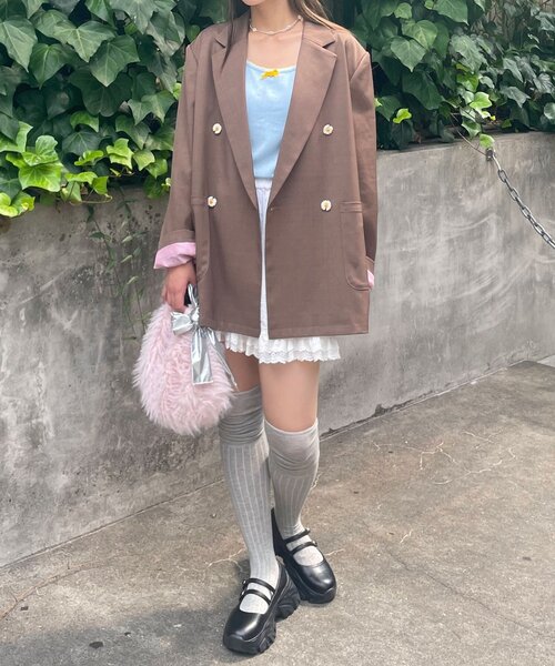 HELLO.SANFRANCISCO（ハローサンフランシスコ）の「【HELLO.SANFRANCISCO/ハローサンフランシスコ】ネーム刺繍マーガレット釦ビッグジャケット（テーラードジャケット・レディース・ブラウン/ピンク/グレー・ONE SIZE）」の11枚目の写真