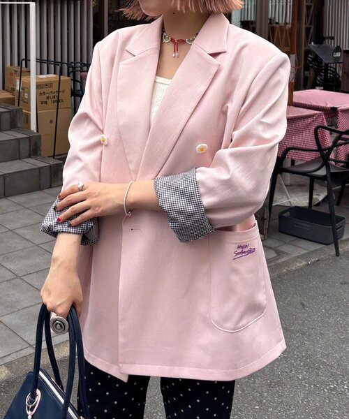 【希少】PINK HOUSE テーラードジャケット 花柄 刺繍 ブラック 日本製 HELLO.SANFRANCISCO/ハローサンフランシスコ】ネーム刺繍マーガレット