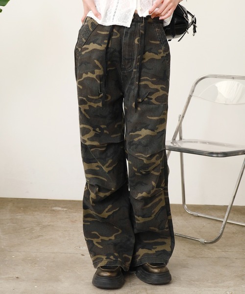 Chick（チック）の「camouflage pants/スナップボタンデザイン迷彩パンツ（デニムパンツ・レディース・カーキ・FREE）」の22枚目の写真