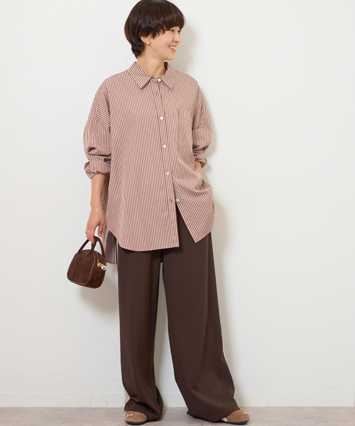 JOURNAL STANDARD relume(ジャーナルスタンダード レリューム)の「コンパクトコットンストライプビッグシャツ(シャツ/ブラウス・レディース・ブラウン/ベージュ/ブルー・FREE)」の9枚目の写真