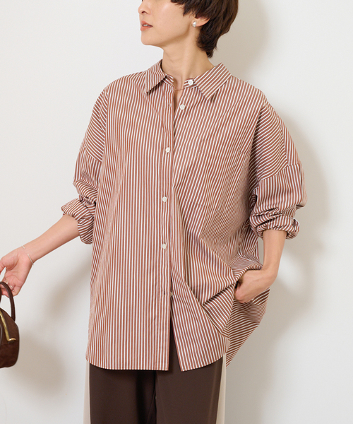 JOURNAL STANDARD relume(ジャーナルスタンダード レリューム)の「コンパクトコットンストライプビッグシャツ(シャツ/ブラウス・レディース・ブラウン/ベージュ/ブルー・FREE)」の13枚目の写真