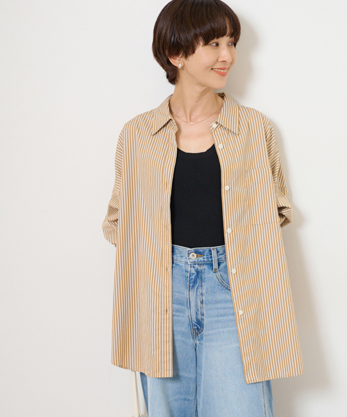 JOURNAL STANDARD relume(ジャーナルスタンダード レリューム)の「コンパクトコットンストライプビッグシャツ(シャツ/ブラウス・レディース・ブラウン/ベージュ/ブルー・FREE)」の21枚目の写真