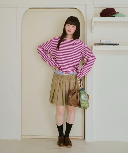 common gull products.(コモンガルプロダクツ)の「皺に刻むプリーツミニスカート(スカート・レディース・ダークブラウン/ベージュ・LARGE/MEDIUM/SMALL)」の20枚目の写真