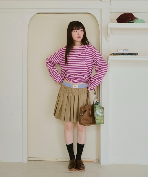 common gull products.(コモンガルプロダクツ)の「皺に刻むプリーツミニスカート(スカート・レディース・ダークブラウン/ベージュ・LARGE/MEDIUM/SMALL)」の21枚目の写真