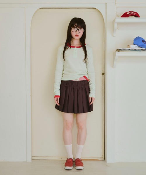 common gull products.(コモンガルプロダクツ)の「皺に刻むプリーツミニスカート(スカート・レディース・ダークブラウン/ベージュ・LARGE/MEDIUM/SMALL)」の9枚目の写真