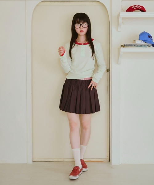 common gull products.(コモンガルプロダクツ)の「皺に刻むプリーツミニスカート(スカート・レディース・ダークブラウン/ベージュ・LARGE/MEDIUM/SMALL)」の10枚目の写真