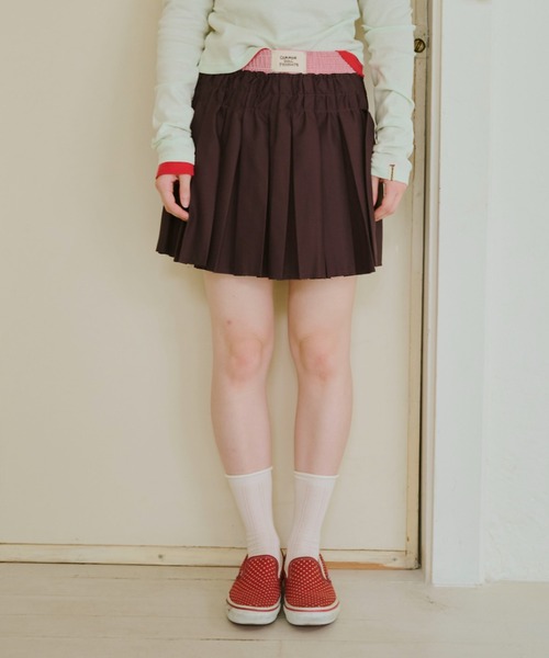 common gull products.(コモンガルプロダクツ)の「皺に刻むプリーツミニスカート(スカート・レディース・ダークブラウン/ベージュ・LARGE/MEDIUM/SMALL)」の13枚目の写真