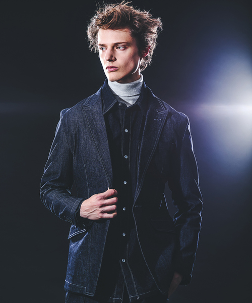 5351 POUR LES HOMMES（ゴーサンゴーイチプールオム）の「【セットアップ対応 / ストレッチ】ピークラペル デニムジャケット（デニムジャケット・メンズ・インディゴブルー/ブラック・44/46/48/50）」の2枚目の写真