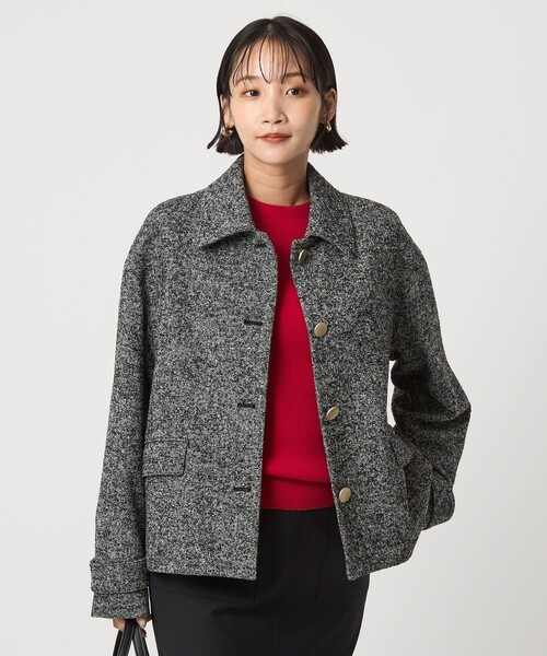 希少デザイン　ディオール　ジャケットコート ミドル丈　ヘリンボーン　襟　切り替え セール】ヘリンボーン 襟付き ショート ジャケット コート（その他