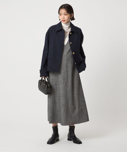 未使用✨24AW セオリー ダブルジャケット ショートコート ヘリンボーン 38 LAUIR ステンカラーコート コート ミックスヘリンボーンジャケット「高