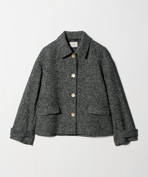 セール】ヘリンボーン 襟付き ショート ジャケット コート（ステン