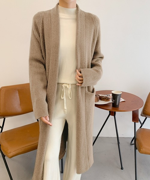 セール】ロング ニットカーディガン リボンベルト付き（カーディガン