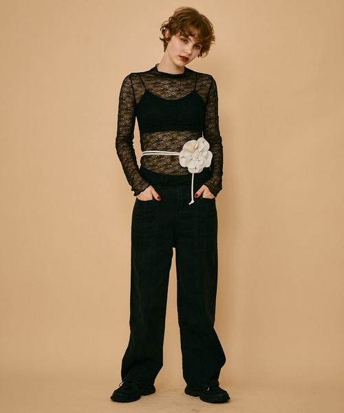 uyu.（ウユ）の「メッシュシアーメロートップス（Tシャツ/カットソー・レディース・レッド/アイボリー/ブラック・FREE）」の15枚目の写真