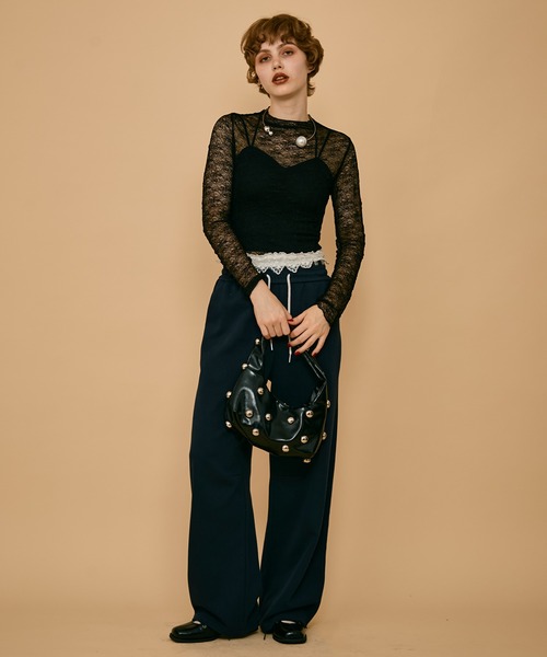 uyu.（ウユ）の「メッシュシアーメロートップス（Tシャツ/カットソー・レディース・レッド/アイボリー/ブラック・FREE）」の10枚目の写真