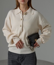 r. | 金ボタンニット　ポロシャツ(ニット/セーター)