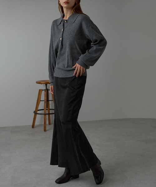 r.（アールドット）の「金ボタンニット　ポロシャツ（ニット/セーター・レディース・ブラック/アイボリー/ブラウン/グレー/ライトベージュ・FREE）」の9枚目の写真