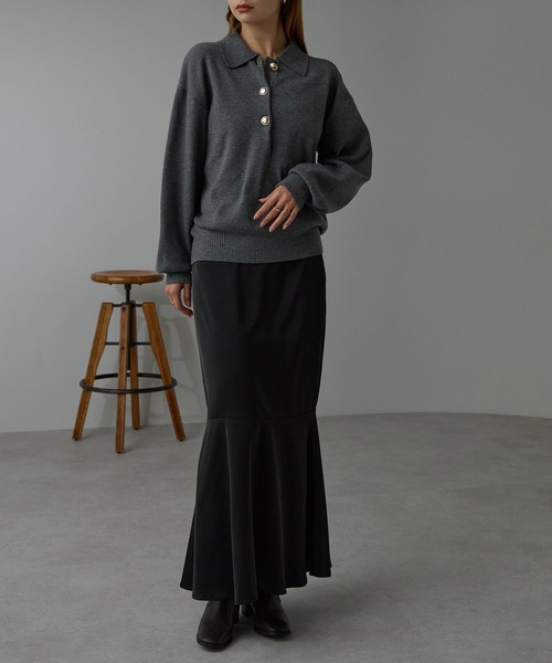 r.（アールドット）の「金ボタンニット　ポロシャツ（ニット/セーター・レディース・ブラック/アイボリー/ブラウン/グレー/ライトベージュ・FREE）」の13枚目の写真