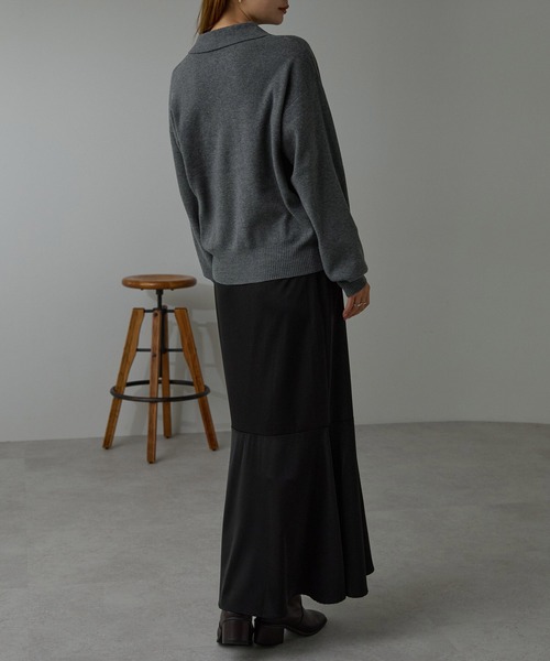 r.（アールドット）の「金ボタンニット　ポロシャツ（ニット/セーター・レディース・ブラック/アイボリー/ブラウン/グレー/ライトベージュ・FREE）」の15枚目の写真