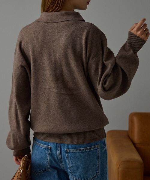 r.（アールドット）の「金ボタンニット　ポロシャツ（ニット/セーター・レディース・ブラック/アイボリー/ブラウン/グレー/ライトベージュ・FREE）」の16枚目の写真