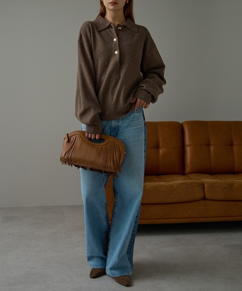 r.（アールドット）の「金ボタンニット　ポロシャツ（ニット/セーター・レディース・ブラック/アイボリー/ブラウン/グレー/ライトベージュ・FREE）」の18枚目の写真