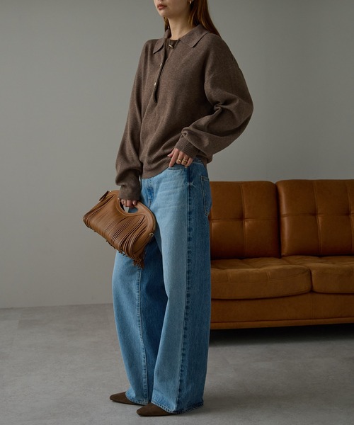 r.（アールドット）の「金ボタンニット　ポロシャツ（ニット/セーター・レディース・ブラック/アイボリー/ブラウン/グレー/ライトベージュ・FREE）」の19枚目の写真