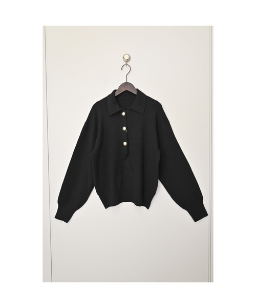 r.（アールドット）の「金ボタンニット　ポロシャツ（ニット/セーター・レディース・ブラック/アイボリー/ブラウン/グレー/ライトベージュ・FREE）」の21枚目の写真