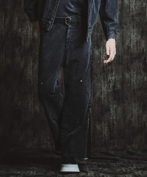 NO ID.(ノーアイディ)の「mp14214- サイドパッチZIPワイドフレアPT パンツ(857006-329P)(デニムパンツ・メンズ・グレー/ブラック/ネイビー・1/2)」の5枚目の写真