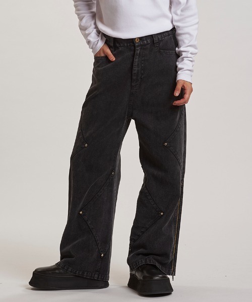 NO ID.(ノーアイディ)の「mp14214- サイドパッチZIPワイドフレアPT パンツ(857006-329P)(デニムパンツ・メンズ・グレー/ブラック/ネイビー・1/2)」の22枚目の写真