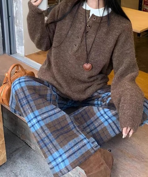 meJane（ミージェーン）の「起毛マドラスチェック ワイドシルエットパンツ（その他パンツ・レディース・ブラック系/ブルー系・M/L）」の4枚目の写真