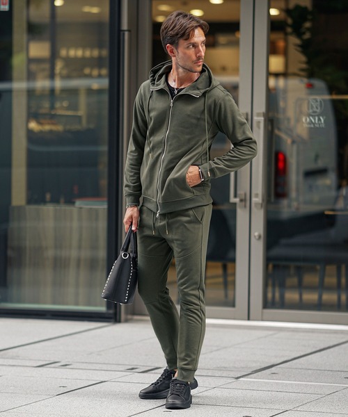 2点セット】ノーピリングフルジップパーカーセットアップ メンズ