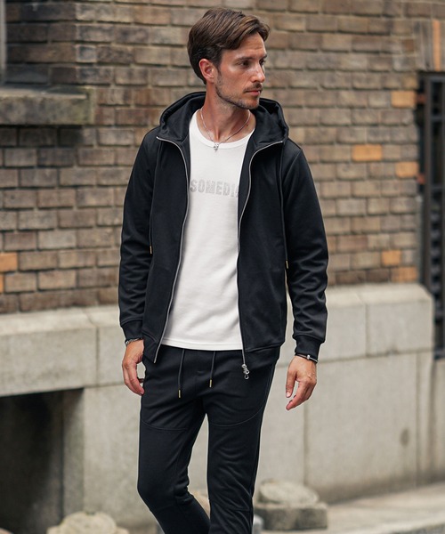 2点セット】ノーピリングフルジップパーカーセットアップ メンズ