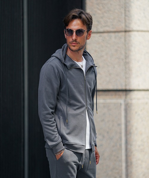 2点セット】ノーピリングフルジップパーカーセットアップ メンズ